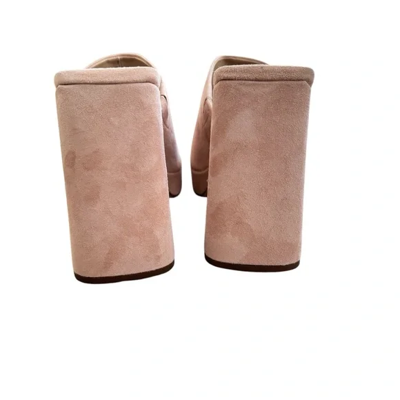 Free People Margo Mules Block Heel Pearl Sand Suede Square 38.5 EU / 8.5 US New - Picture 6 of 12